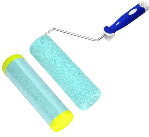 QWORK® Set di rulli di vernice in microfibra per texture speciali, rullo di vernice 23 cm, altezza pelo 12 mm, manico del rullo compatibile con aste telescopiche