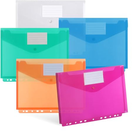 DATEFUN Dokumentenmappe A4 zum Abheften - 10 Pack Dreidimensionale Dokumententasche mit Klettverschluss und Etikettentasche - Wasserdicht Sammelmappe für Dokument Organisieren (5 Farben)