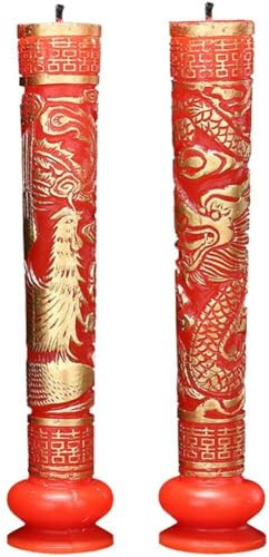 Lipfer Candele Cinesi per Matrimonio con Drago E Fenice Candele Tradizionali a Doppia Felicità Candele a Colonna Rotonde per L'arredamento della Stanza del Matrimonio