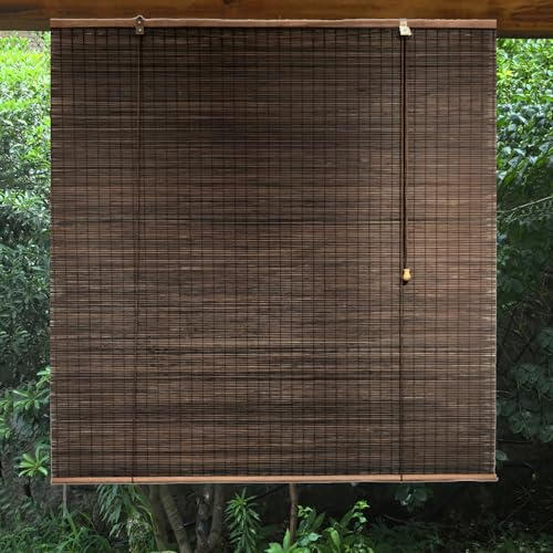 Sh000ad Retro Bambus Rollo Fenster Jalousie Bambusrollo 90% UV-Block Sonnenschutz Raffrollo Vorhang Sichtschutz Lichtfilter-Rollo für Terrasse Balkon,Anpassbar,Breite x Höhe (100cm x 200cm,Brown)
