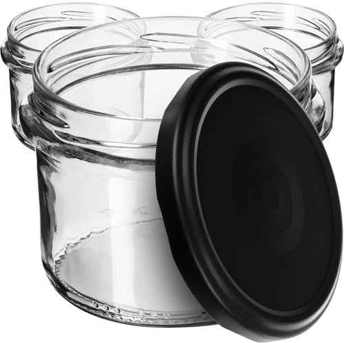 KADAX fi82 - Lot de 10 bocaux à confiture avec couvercle à visser - 235 ml - Petits bocaux à confiture avec couvercle - Idéaux comme cadeau - Noir mat