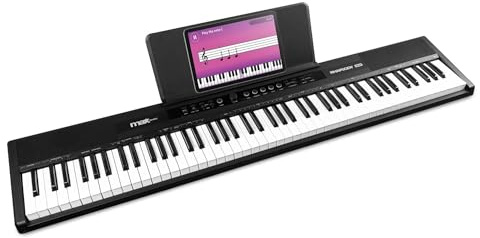 MAX Rhapsody DP88 Piano teclado digital de 88 teclas sensibles al tacto, altavoces estéreo, pedal sustain, 10 sonidos, ritmos, 26 canciones demo, efectos, conexión USB/Midi, soporte de partituras