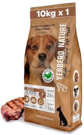 Yerbero Nature Agneau & Riz Croquettes sans Gluten pour Chiens – 10 kg – Aliment Hypoallergénique à Haute Digestibilité – Oméga 3 pour Un Pelage Brillant