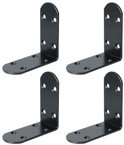 Mooche 4Pcs Angle Bracket, L Brackets Shelf Bracket Black, SUS304 Stainless Steels Corner Bracket, for Fixing and Repairing Furniture, Shelves, Windows Fence Bookshelf (85*85*38MM)