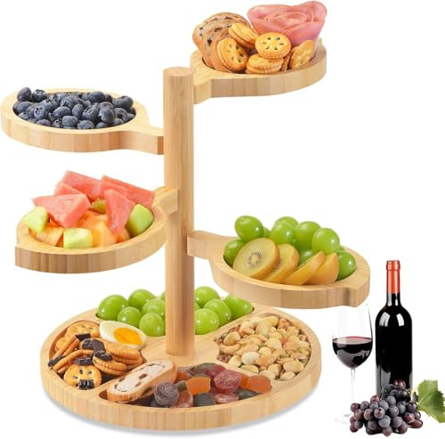 Tagliere di salumi di bambù 5 in 1 - girevole a 360°, a più livelli, staccabile, facile da pulire Natale, Capodanno, matrimonio, inaugurazione della casa e feste