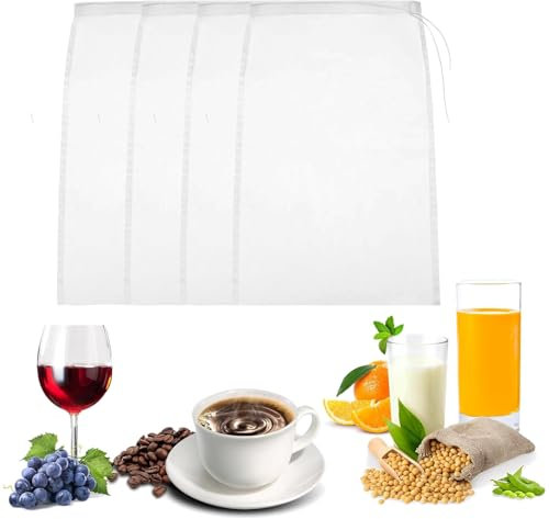 4pcs Filter Bag, Wine Filter Bag, Brew Beer Making Bag, Cheese Cloths for Straining, Reusable Micron Fine Mesh Filter Bags for Home Brewing Hops Grains Fruit Cider Grape Wine
