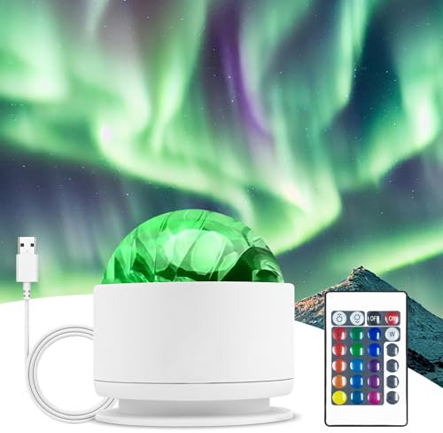 vsshe Northern Light Projector, 3 in 1 LED Starry Sky Projector, USB Powered Dimmable Polar Light Lamp with 16 Colors Lighting Effects, 4 Lighting Modes, for Bedroom Party Game Rooms