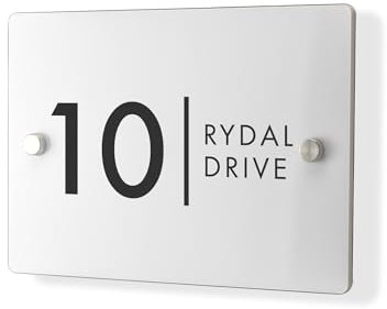 Personalised House Number Plaque 210mm x 148mm Matt White Address House Sign Door Number Plate Contemporary Modern Printed Address Signage With Hidden Fixings Waterproof & Scratch-Resistant