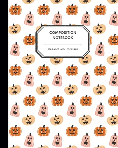 8x10 Halloween Journal Notebook – 200 College Ruled Pages – Cheerful Pink & Orange Jack-o'-Lanterns on a Festive Background – Cute & Spooky Writing Journal for Kids, Teens & Pumpkin Lovers