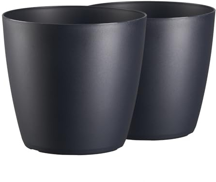 Tymar Blumentopf, 2er-Pack, Pflanzentopf aus Kunststoff, Moderne, matt, Runde Form (Anthrazit, ø 18 cm)