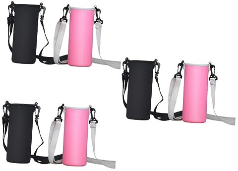 Milisten 2 Ensembles Housse Bouteille Néoprène avec Bandoulière pour Bouteilles Eau Protection Isolation Thermique pour Activités Extérieures Noir 2 Pièces * 2
