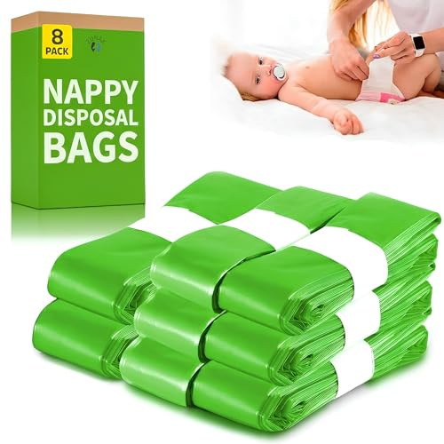 8 Pack Nappy Bin Refill Bags– 4.5m Continuous Nappy Bin Refills – Smellproof, Leak-Resistant Baby Waste Bags, Strong & Hygienic for Everyday Nappy Disposal, Designed for clean waste disposal