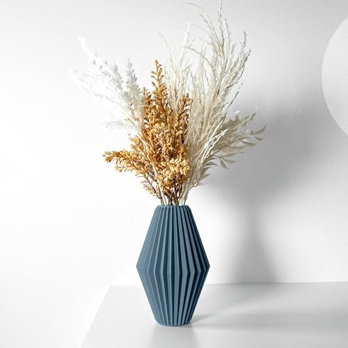 Mugalab - Hivara Vaso Portafiori da Interni, 130mm x 200mm, Disponibile in Arachide/Mattone/Verde/Porpora/Blu/Antracite/Tortora, PLA Ecologico, Design Sfaccettato, Prodotto in Italia (Blu)