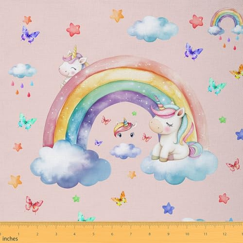 Homemissing Bunte Regenbogen Druck Patchwork Stoffe Mädchen Einhorn Stoff Meterware Super weiche Einhorn und niedliches Pferd Stoff 92x150cm