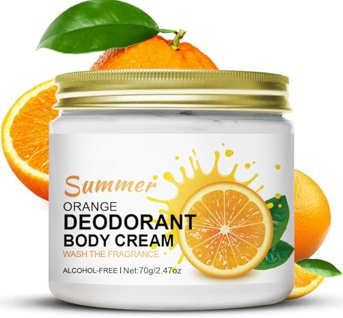 Déodorant pour le corps en crème, déodorant pour tout le corps sans aluminium parfumé à l'orange pour homme et femme, crème invisible contrôle la transpiration et les odeurs, 48 h, doux pour les peaux