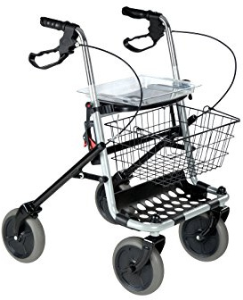 SPES - Rollator in Acciaio Pieghevole e Regolabile in Altezza - Deambulatore per Anziani 4 Ruote - Vassoio Porta Oggetti (Grigio)