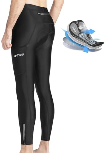 X-TIGER Pantaloni Ciclismo Uomo Lunghi 5D Gel 3 Tasche Traspiranti | Comfort per Lunghe Pedalate Tessuto Elasticizzato Dettagli Riflettenti e Zip alle Caviglie per Strada MTB e Tempo Libero