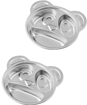 YIZITU Assiettes pour en Acier Antirouille Paire De 2 Vaisselle Robuste Qualité Alimentaire Les Tout-Petits Finitions Nettoyage Faciles Conception Incassable Portable Les Pique-niques
