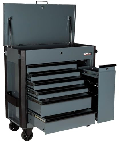 Excel 38 Heavy Duty 6-Drawer Tool Cabinet with Multi-Bin Organiser Black & Grey