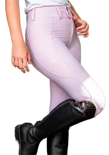 GIYXHU Reithosen Rosa Reithose Vollbesatz Grip Damen Reißverschluss Reitkleidung Reitleggings(L)