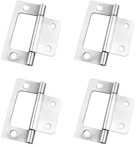 4pcs Flush Hinges, 2 Inch Silver Stainless Steel Hinges for 18mm MDF, Removable Door Hinges Without Sharp Edges and Corners for Internal External Doors Cupboards Cabinets Doors Windows