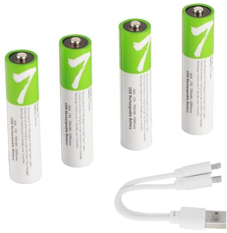 Jectse Batteria Ricaricabile Agli Ioni di Litio USB AAA da 4 Pezzi, 750 MAh di Grande capacità con Cavo di Ricarica, per Fotocamere Digitali, Giocattoli, Telecomandi