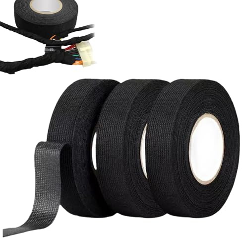 3 Pcs Cinta de Tela Negra, Cinta Tela Adhesiva Automotriz 19 mm x 15 m