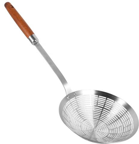 Hoement Colino Cucchiaio Scolapasta in Acciaio Inox 304 Anti-scottatura, Manico Liscio Grande per Cucina Domestica, Utensile per Scolare Pasta e Cibi Fritti, Resistente e Facile da Pulire