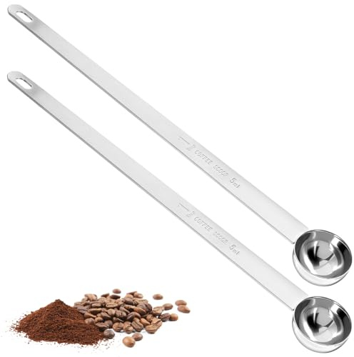 2 Stück Kaffeelöffel Portionierer, Edelstahl Kaffee Löffel, Kaffeelot mit Langem Griff, 5ml Messlöffel für Kaffeepulver, Bohnen, Tee, Gewürze