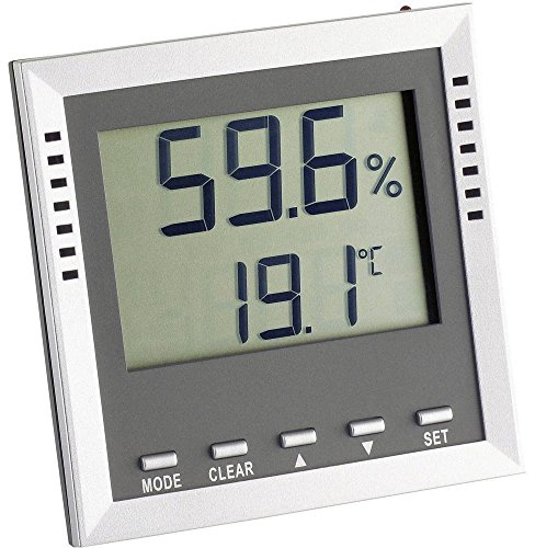 TFA Dostmann Digitales Thermo-Hygrometer Klima Guard, 30.5010, Kontrolle von Temperatur und Luftfeuchtigkeit innen, Höchst- und Tiefstwerte, Alarmfunktion, Schimmel vermeiden, grau