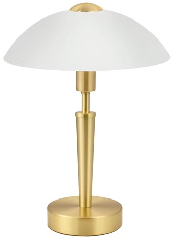 EGLO bordslampa Solo 1, 1 ljuskälla bordslampa, material: stål, färg: matt mässing, glas: satinerad vit, sockel: E14, inkl. Dimmer med touch-funktion