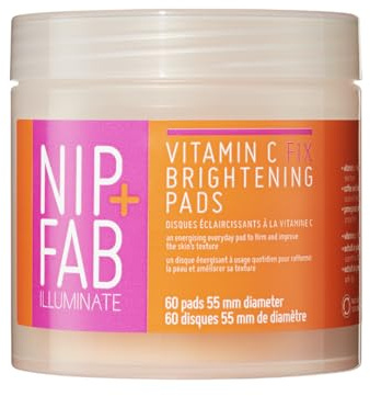 Nip + Fab Vitamin C Fix Aufhellende Gesichtspads – Glanzfördernd, Hauttonausgleichend, Pflegend & Glättend – Für Strahlende, Gesunde Haut – mit Vitamin C, Granatapfel & Kaffee-Extrakt, 60 Stück
