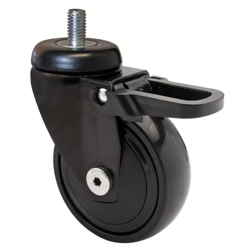 WAGNER ultrawendige 360° - 3C - Design-Lenkrolle/Möbelrolle - schwarz, Softlauffläche, Gewindestift 10 x 16 mm, Durchmesser Ø 75 mm, Bauhöhe 100 mm, Feststeller, Tragkraft 75 kg - 01237766