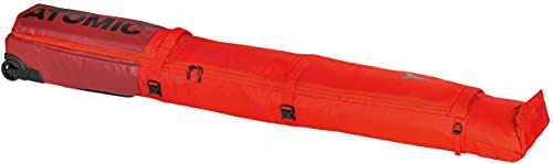 ATOMIC RS Double SKI Wheelie - Redster Rot - Skitasche für Zwei Paar Ski & Stöcke - Transporttasche mit Rollen - Länge einstellbar durch Rolltop - Wasser- & schmutzabweisend