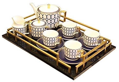 Juego de té Conjuntos de té de porcelana Conjunto de té de la tarde Paquete de regalo Tazas de té y platillo Tetera Tetera Sugar Cráito Jarra Moderno Luz Luz Juegos de Café de Lujo Juego de té portáti