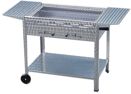 Holzkohlegrill Grillwagen mit Seitenablagen Kohlegrill aus Edelstahl 114x53x80 cm Grillrost aus Edelstahl zerlegbar entnehmbarer Kohlekasten Grillfläche 108x47 cm - Privat Verein Catering Gastronomie