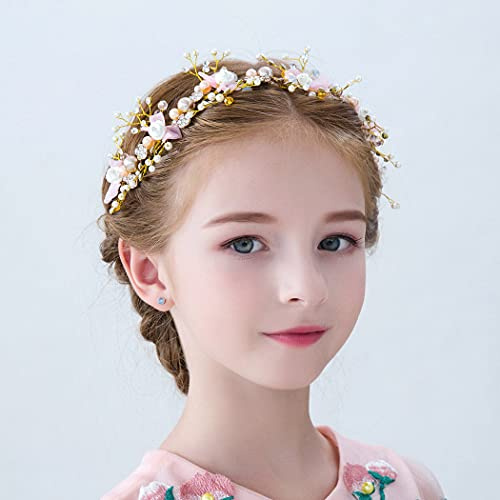 IYOU Prinzessin, Blume, Rosa, Perle, Haarkleid, Kristall, Braut, Hochzeit, Haarzubehör, für Blume, Mädchen, Heilige Kommunion