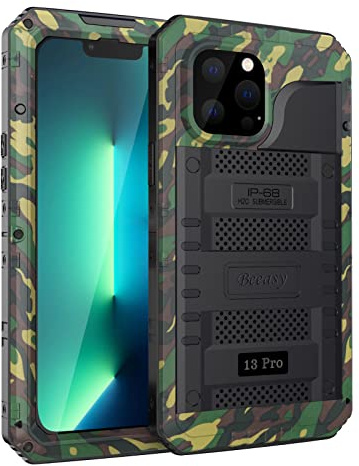 Beeasy für iPhone 13 Pro Wasserdicht Outdoor Hülle (6,1), Stoßfest Panzerhülle Militär 360 Grad Schutzhülle mit Displayschutz, Robust Metall Heavy Duty Handyhülle iPhone 13 Pro Case, Camouflage