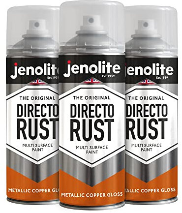 JENOLITE Directorust Metallic-Glanz-Sprühfarbe, Kupfer, 3 x 400 ml, Gold-Sprühfarbe für verschiedene Oberflächen, für Metall, Holz, Kunststoff, All-In_OnePrimer, Grundierung und Decklack, innen und