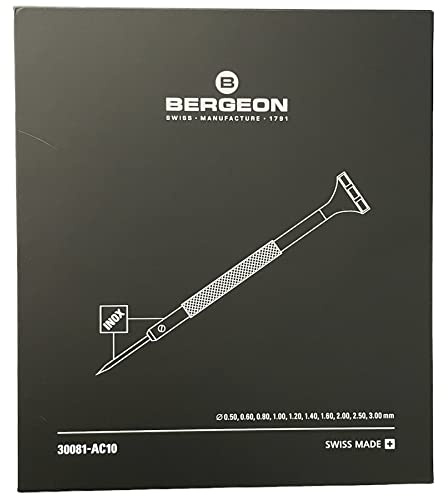 BERGEON INOX 30081-AC10 Coffret de 10 tournevis horloger dans boîte en bois
