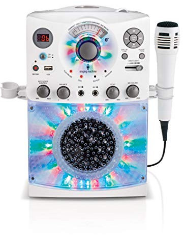 Singing Machine SML385UBK Bluetooth Karaoke System with LED Disco Lights, CD+G, USB and Microphone - White