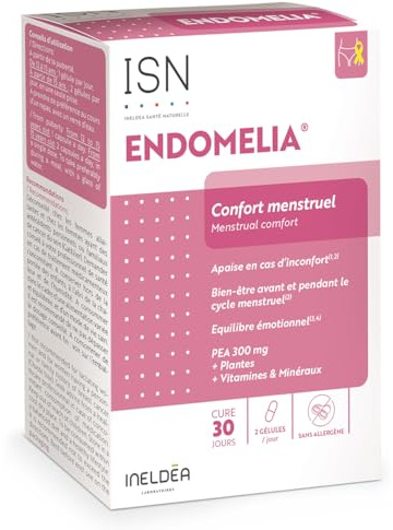 ISN Endomelia Complément Alimentaire PEA NAC Resvératrol Cure 30 jours | Sans hormone, plantes vitamines minéraux, équilibre émotionnel, gattilier alchémille