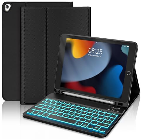 IVEOPPE Étui Clavier AZERTY Bluetooth Rétroéclairé pour iPad 10.2 9ème/8ème/7ème Génération, Air 3/Pro 10.5, Noir