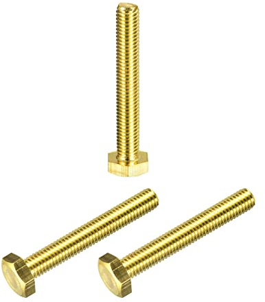 sourcing map Boulons hexagonaux en laiton, M8 x 55 mm, 3 pièces, entièrement filetés, grade 4.8, vis à métaux à tête hexagonale en laiton massif pour machines