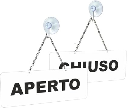 Cartello Aperto Chiuso in PMMA CRYLUX COLATO con catena e ventosa 17,5cmx6,5cm bianco open closed t03