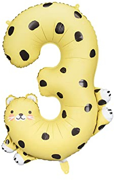 XXL Folienballon Zahl 3 Gepard Gelb – Tierballon zum 3. Geburtstag, 90 cm, Safari Dschungel Deko & Geschenk für Mädchen Jungen