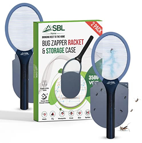 SBL Home Electric Fly Swatter Racket, Electric Mosquito Swatter, Bug Zapper Racket, Electric Fly Bat with Patented Wall Case, Gray, Black (2 Pack)