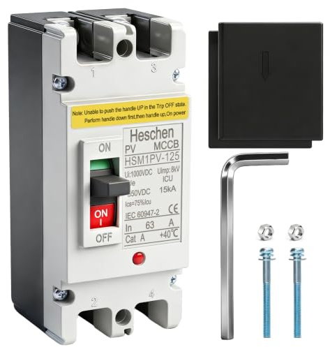 Heschen DC-Leistungsschalter MCCB, 2-polig, DC550V, Photovoltaik-Leistungsschalter, für PV-Solaranlage Solarmodule Netzsystem (63A,HSM1PV-125)