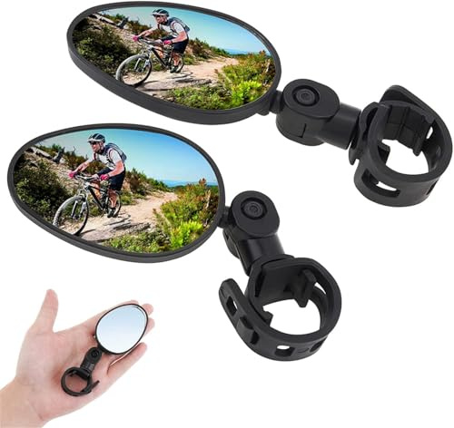 360° Rotatable Bike Mirror (2 Packs) - Shockproof Handlebar Mount, Wide Angle & Flat View Rearview Mirror for Road/Mountain/E-Bikes
