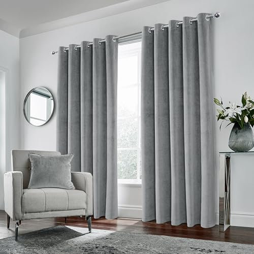 Enhanced Living Hampton Premium Velvet Grey Blackout Curtains for Bedroom - 46x54 inch (117x137 cm) Supersoft Eyelet Curtains for Living Room - 2 x Curtain Panels